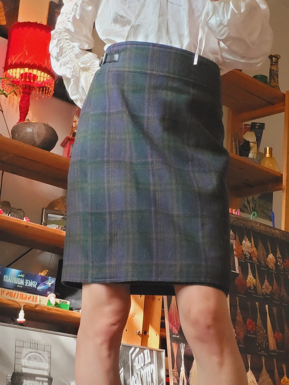 Lauren Ralph Lauren Wool Blend Green & Purple Plaid Mini Wrap Skirt - Size 16